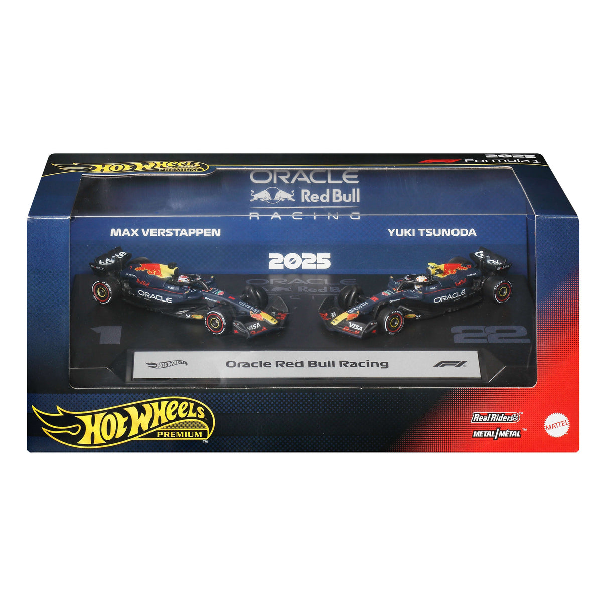 Hot Wheels Premium Oracle Red Bull Racing 2025 Formula 1 Team #22 Yuki Tsunoda & Team #1 Max Verstappen