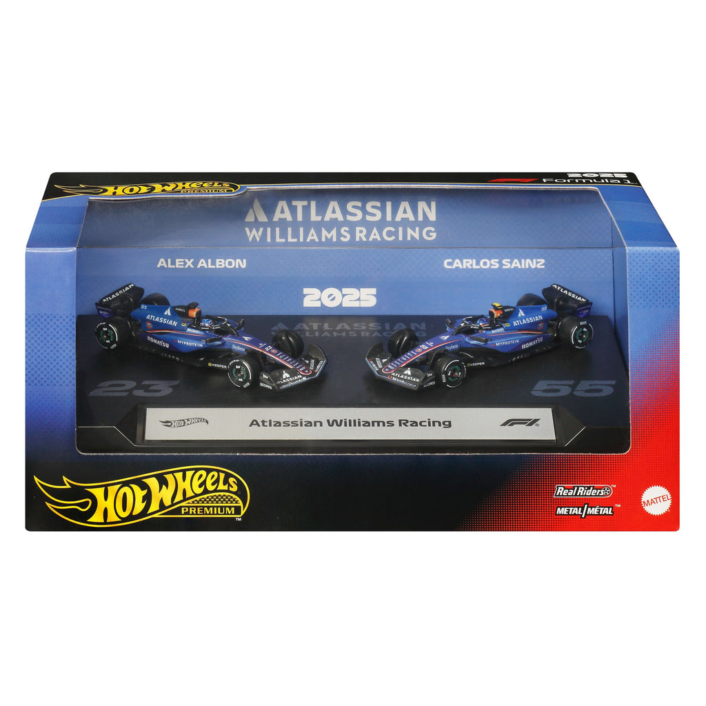 Hot Wheels Premium Atlassian Williams Racing 2025 Formula 1 Team #23 Alex Albon & Team #55 Carlos Sainz