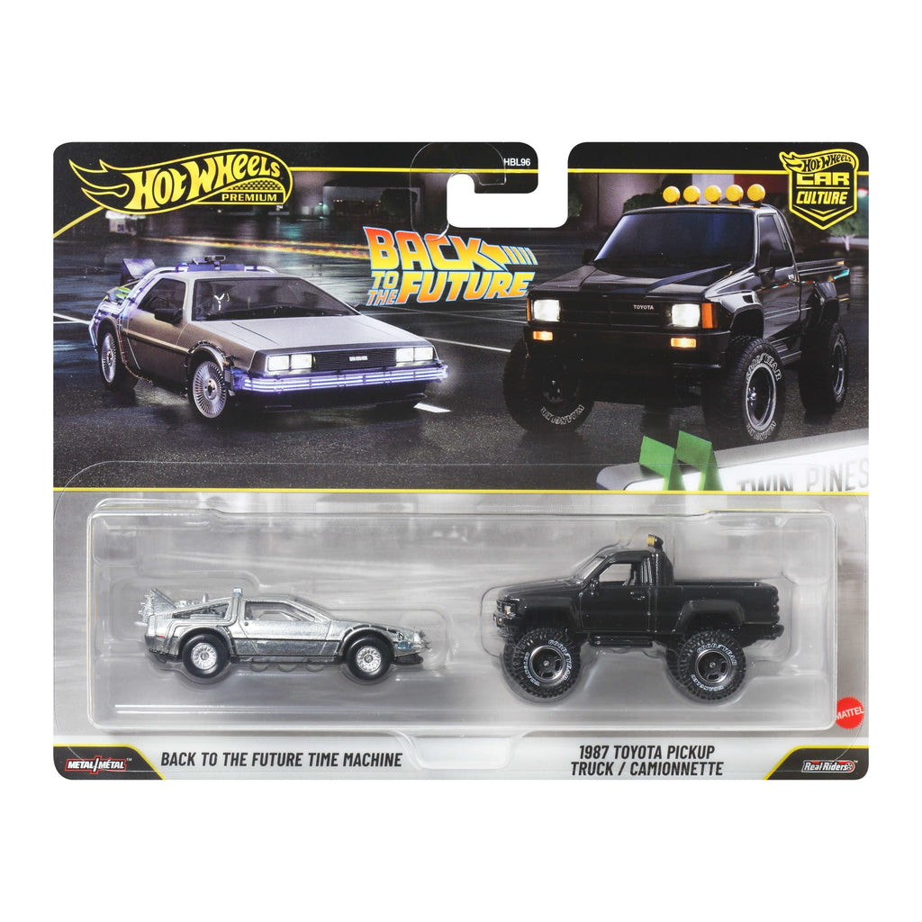 Hot Wheels Premium Car Culture 2-Pack Back to the Future Time Machine & 1987 Toyota Pickup