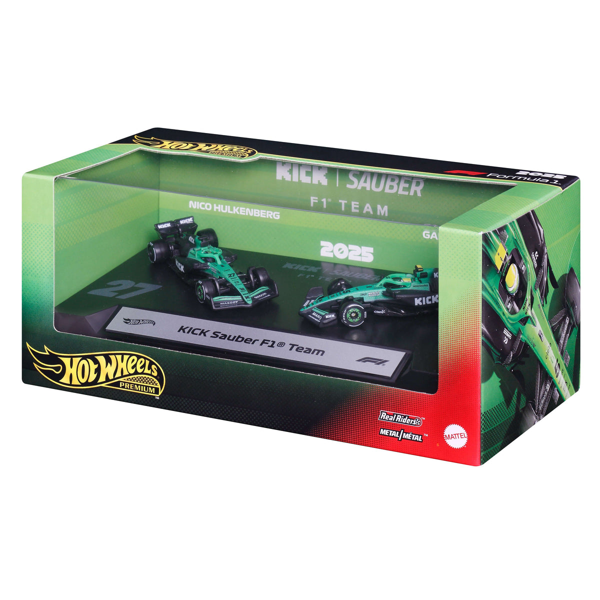 Hot Wheels Premium KICK Sauber 2025 Formula 1 Team #27 Nico Hülkenberg & Team #5 Gabriel Bortoleto