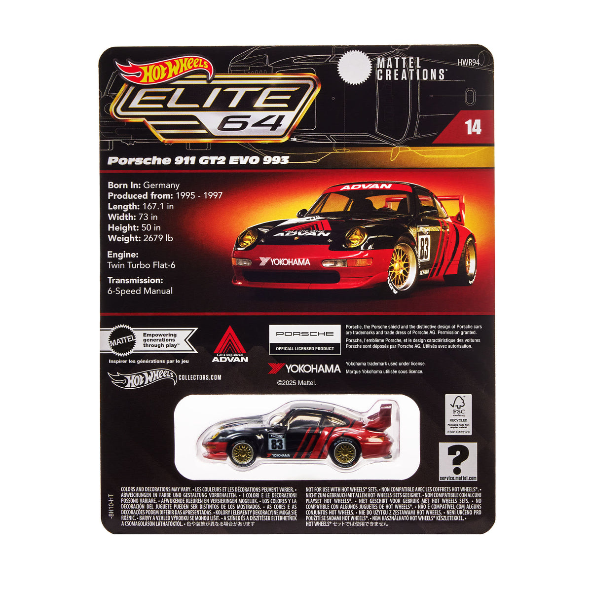 Hot Wheels Elite 64 Porsche 911 GT2 EVO 993 HWR94