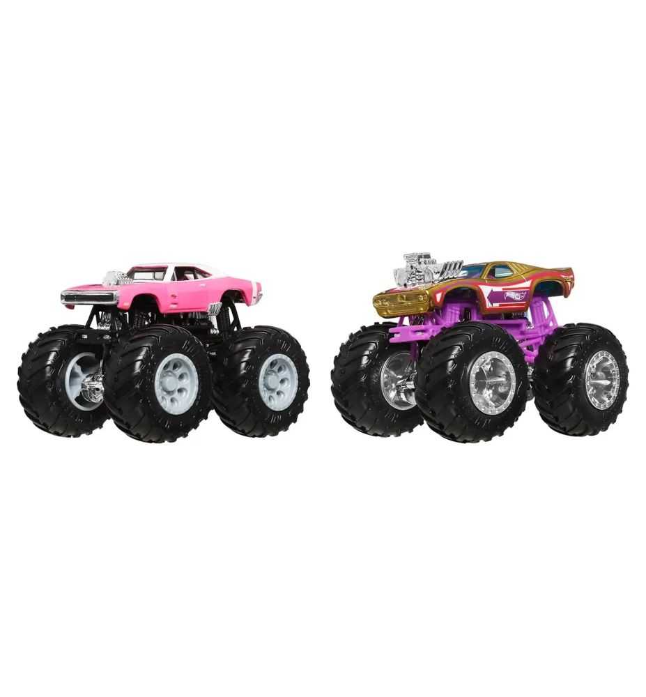 Hot Wheels Monster Trucks Dodge Charger (Pink) vs Rodger Dodger (Gold)