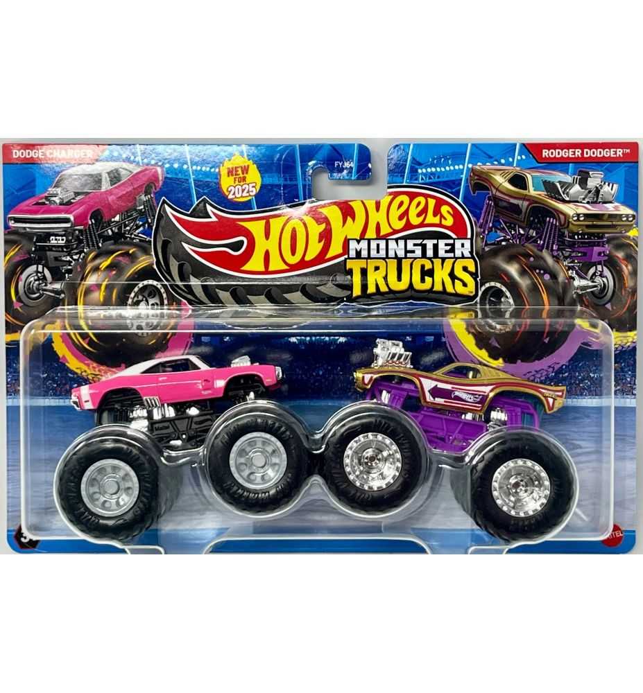 Hot Wheels Monster Trucks Dodge Charger (Pink) vs Rodger Dodger (Gold)