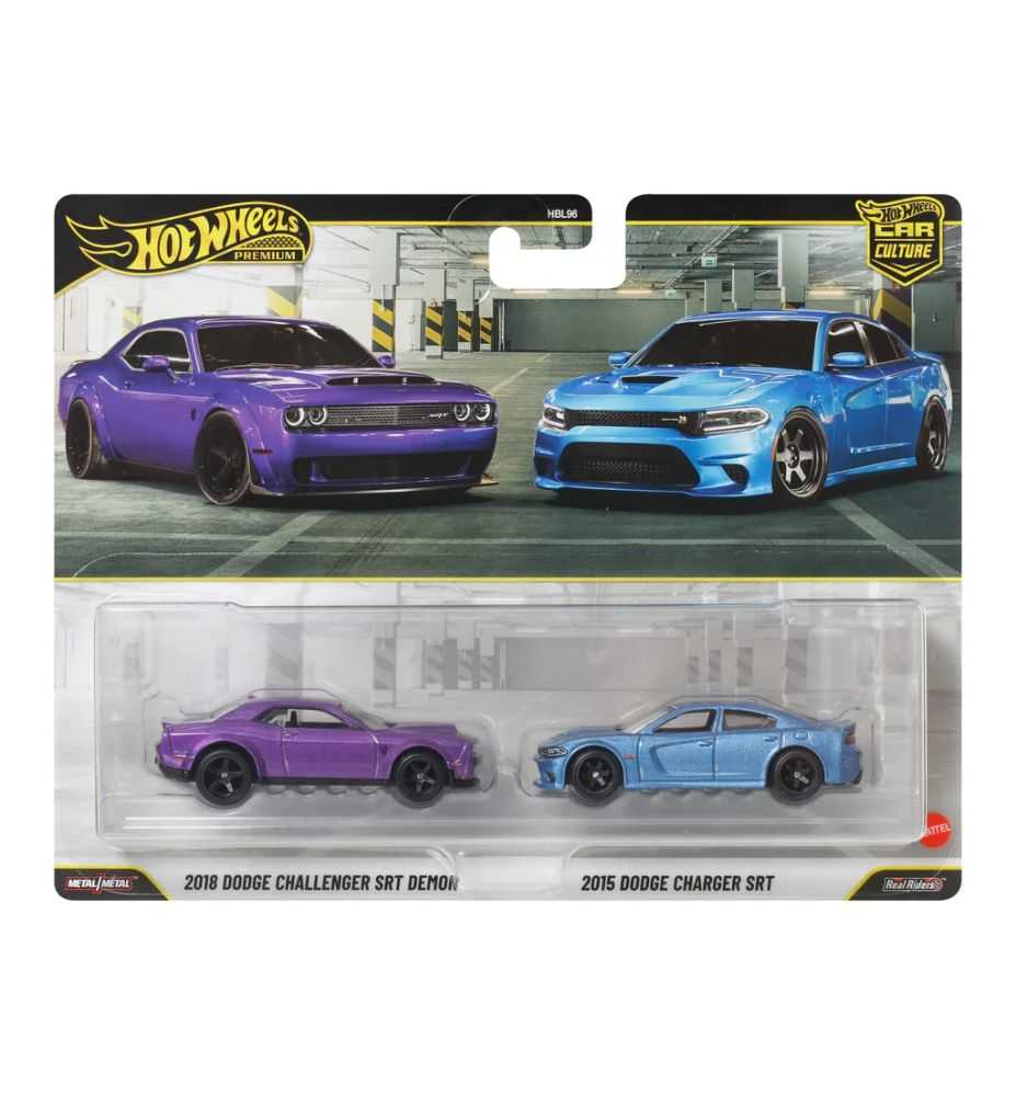 Hot Wheels Premium 2-Pack 2018 Dodge Challenger SRT Demon & 2015 Dodge Charger SRT