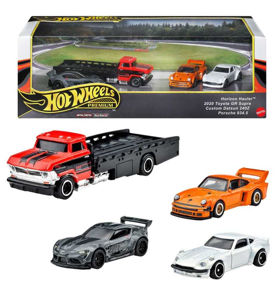Hot Wheels Premium Diorama Collector Set Supra, Datsun 240Z, Porsche 934.5 & Horizon Hauler