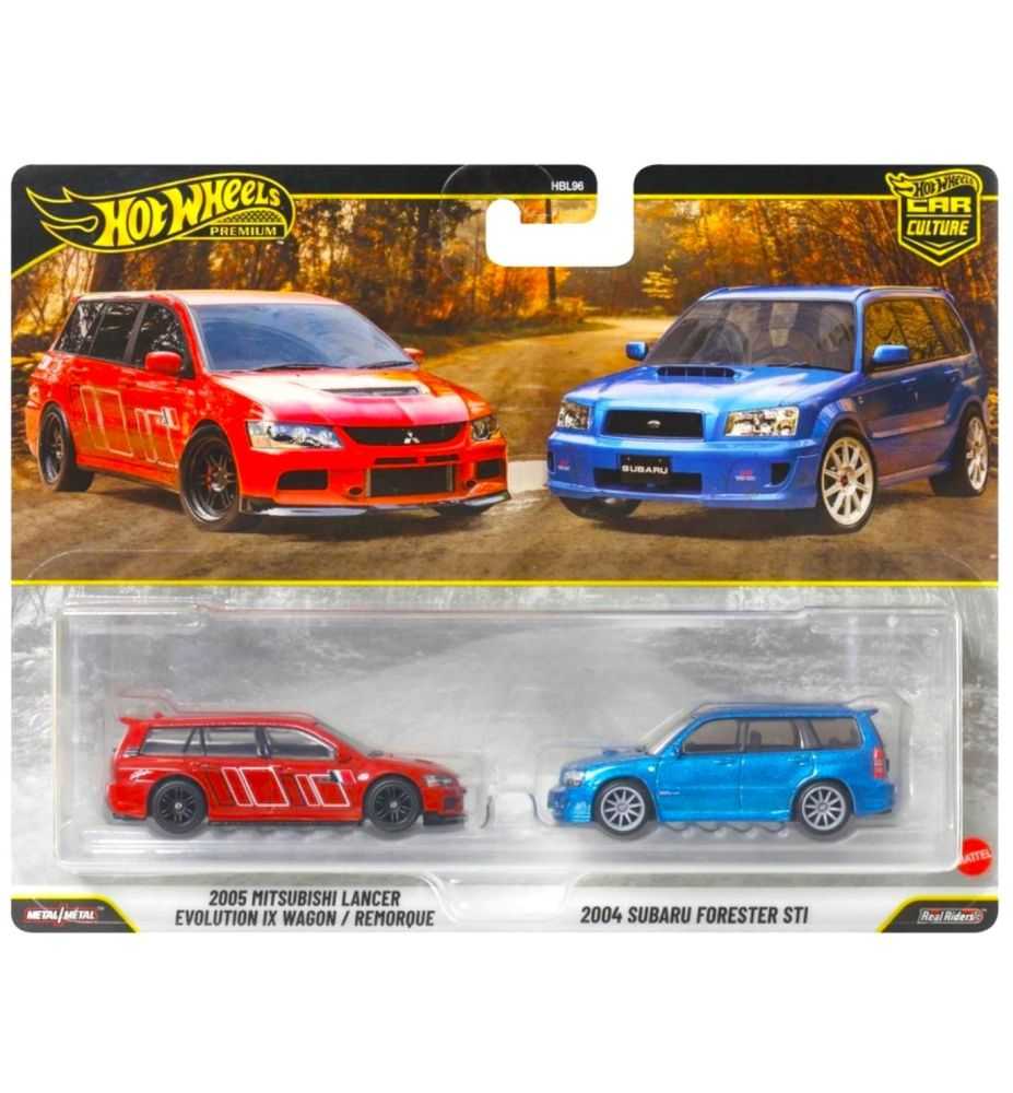 Hot Wheels Premium 2-Pack 2005 Mitsubishi Lancer Evolution IX Wagon & 2004 Subaru Forester STI