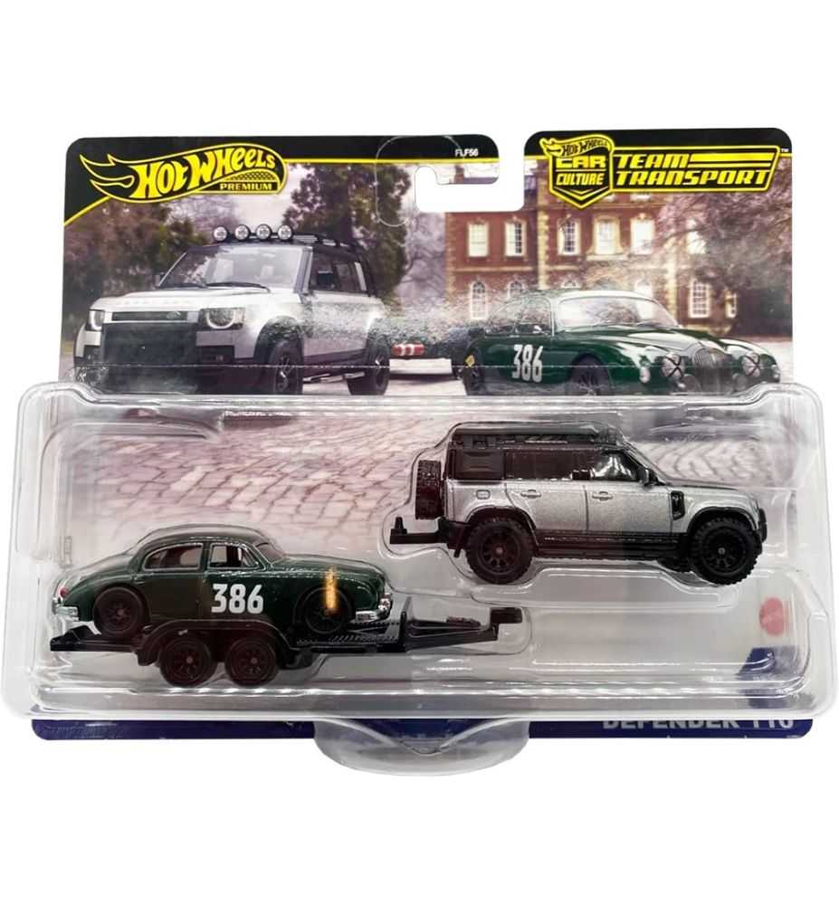 Hot Wheels Premium Team Transport 2023 Land Rover Defender 110 + Jaguar Mk1 #74