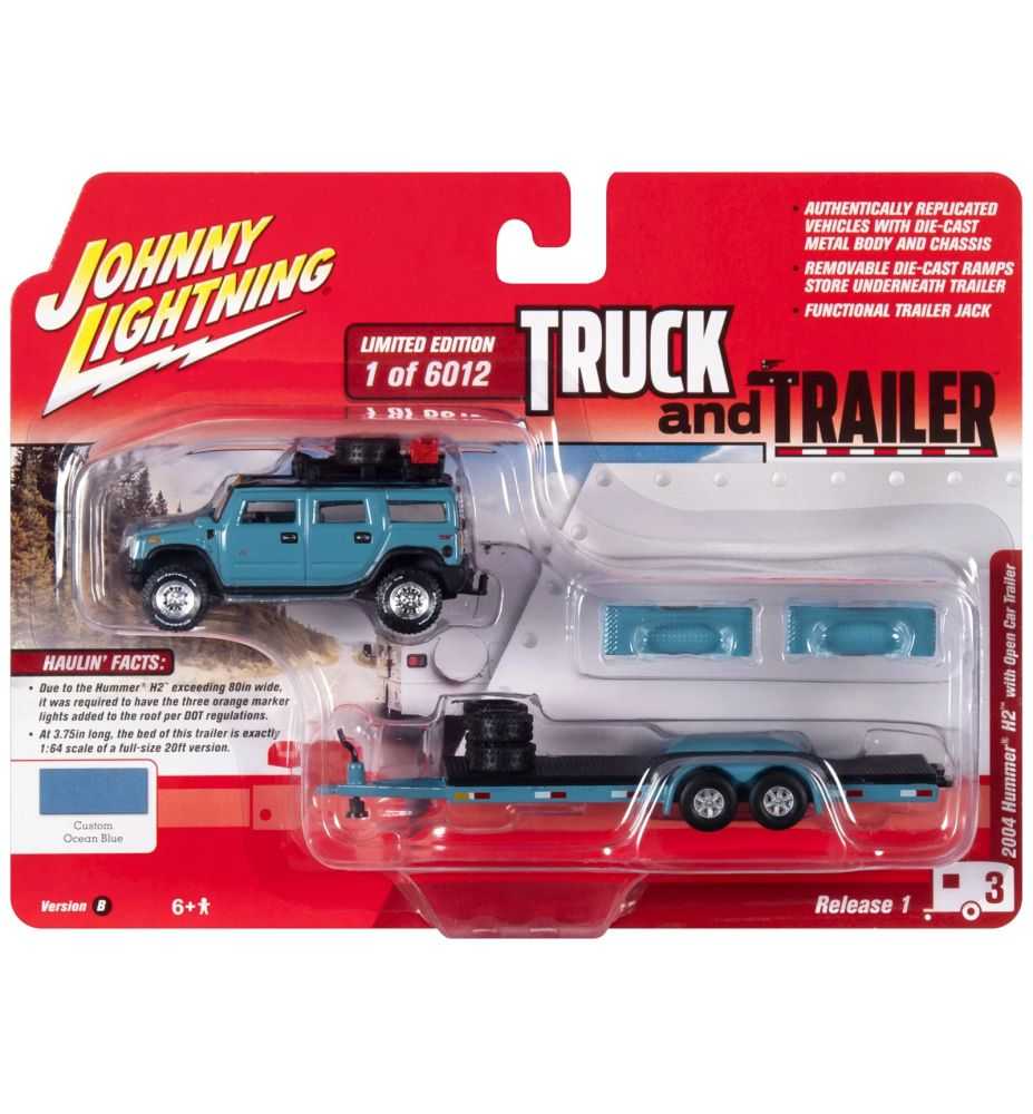 Johnny Lightning 2004 Hummer H2 with Open Trailer Ocean Blue 1:64