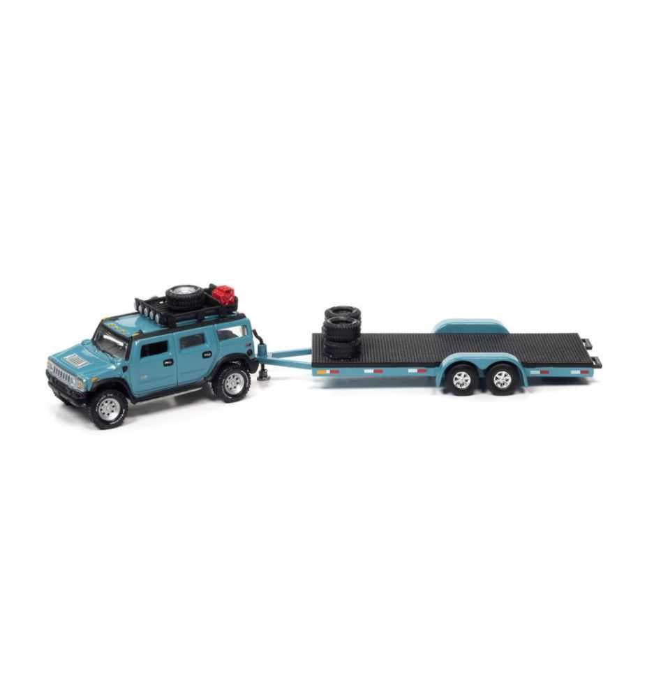 Johnny Lightning 2004 Hummer H2 with Open Trailer Ocean Blue 1:64