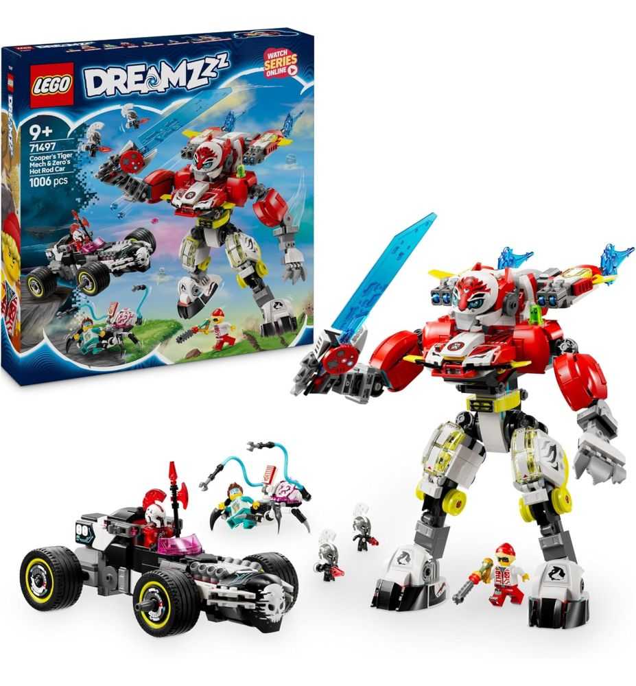 LEGO DREAMZzz 71497 Cooper's Tiger Mech & Zero's Hot Rod Car