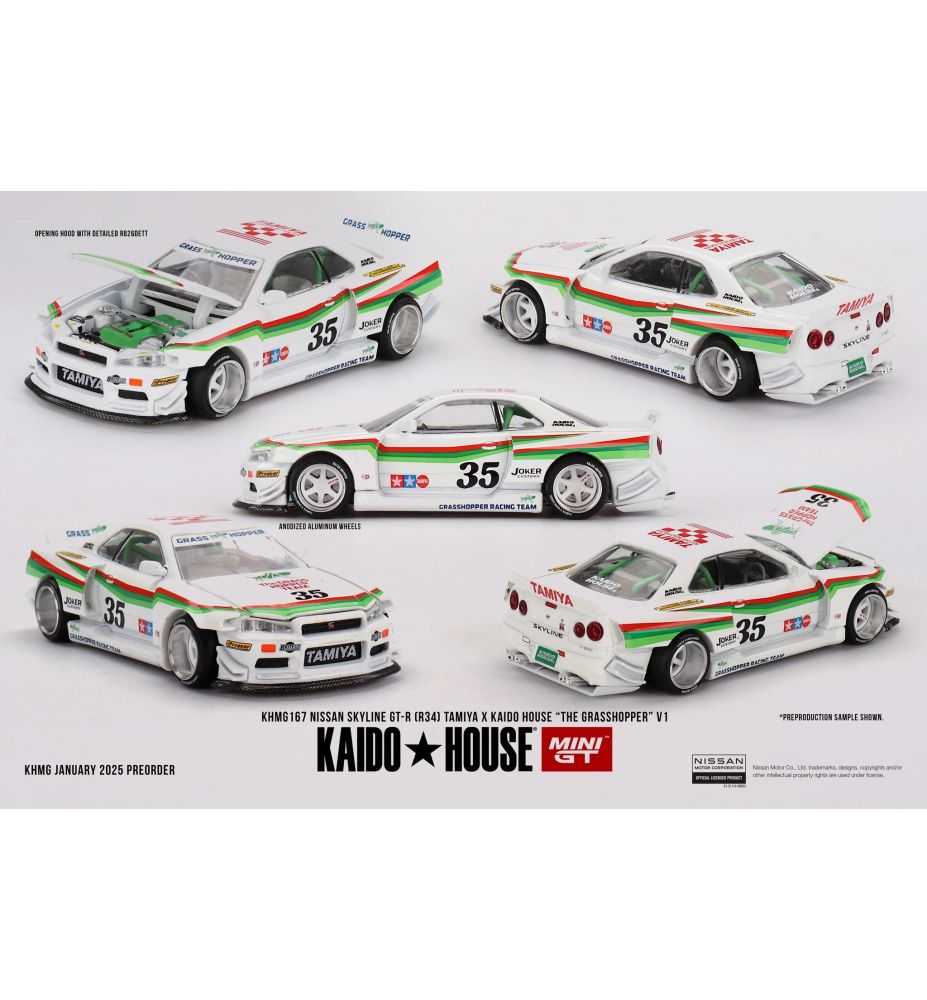 Mini GT Kaido House Nissan Skyline GT-R (R34) The Grasshopper 1:64