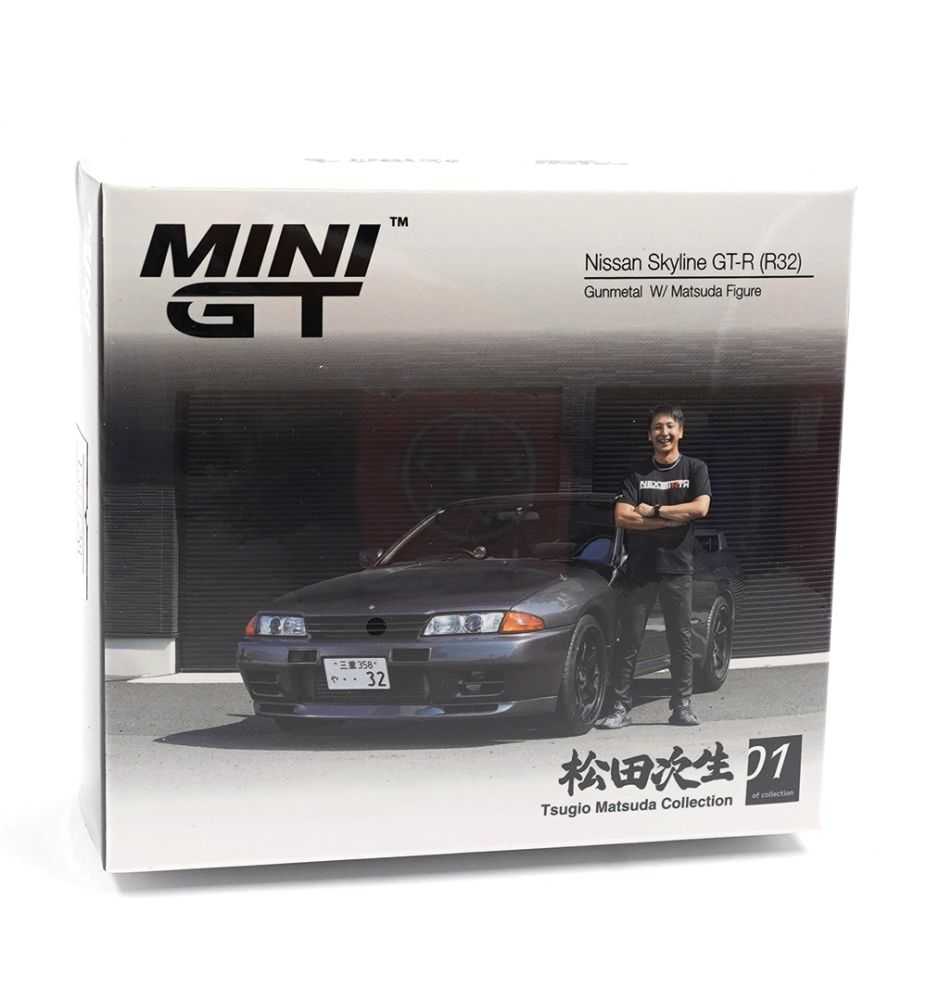 Mini GT Nissan Skyline GT-R (R32) Gunmetal with Matsuda Figure 1:64