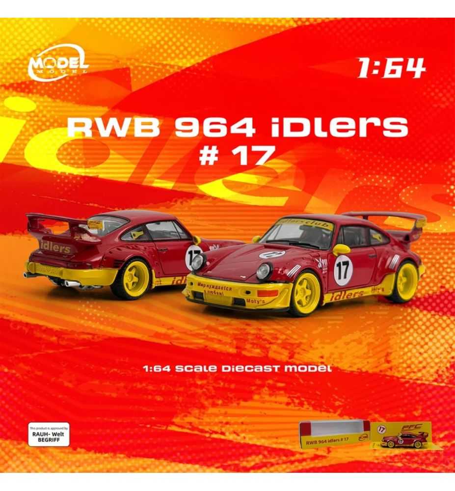 Model Model Porsche RWB 964 Idlers 17 Red/Yellow 1:64