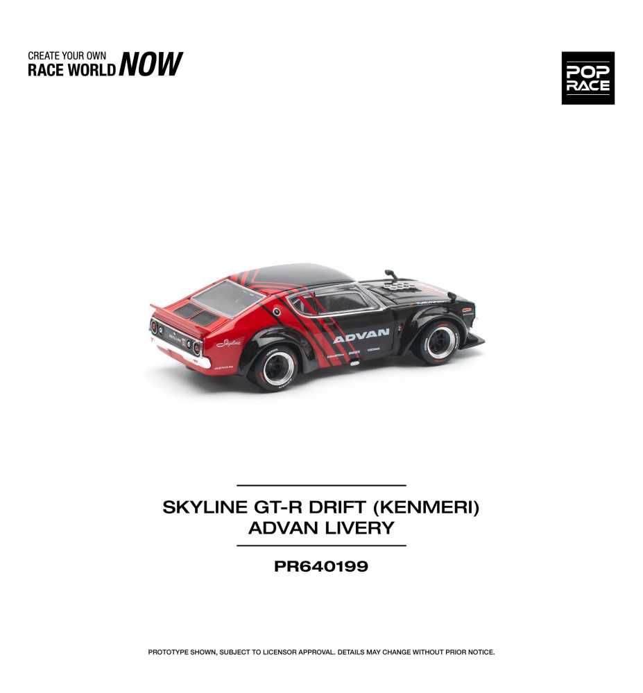 Pop Race Nissan Skyline GT-R Drift (Kenmeri) Advan Livery Red/White 1:64