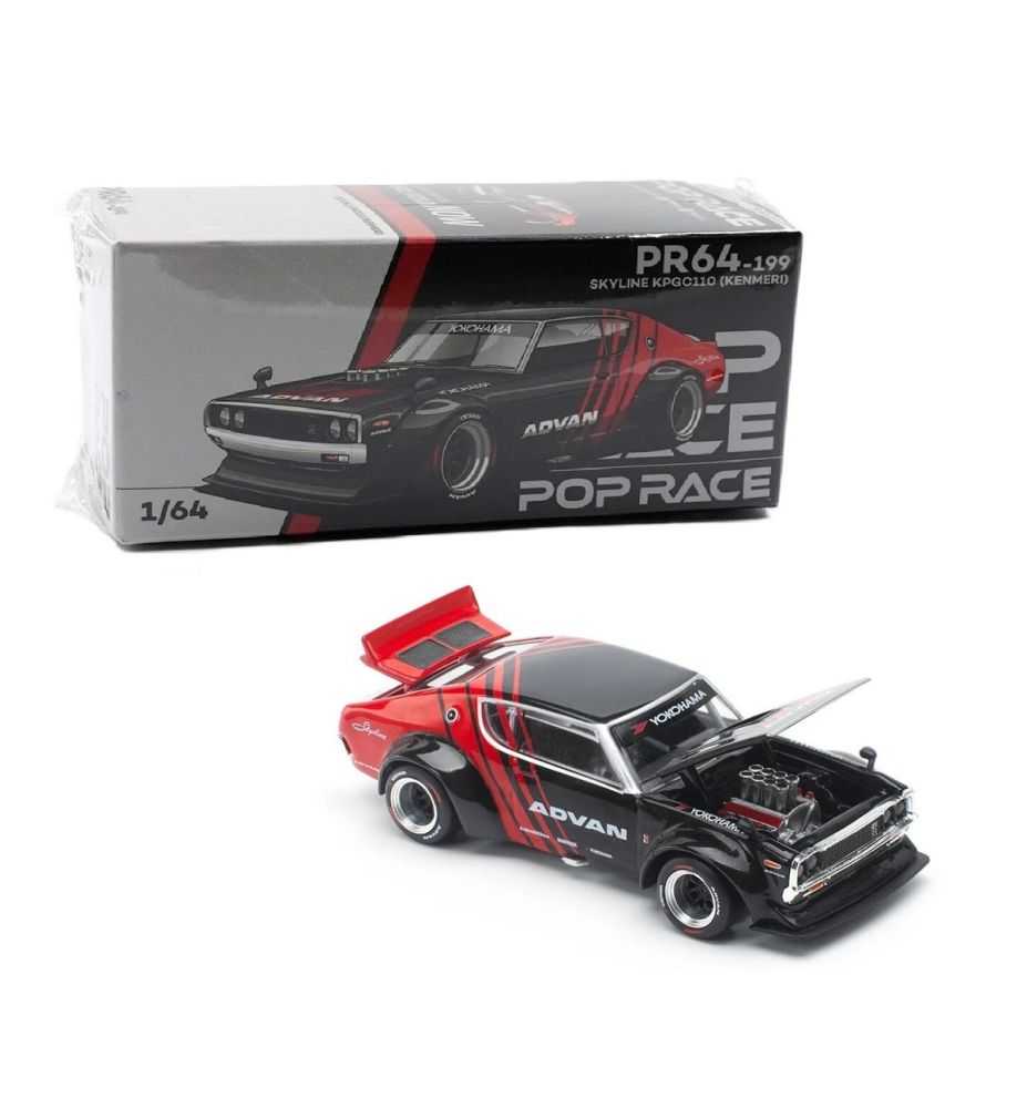 Pop Race Nissan Skyline GT-R Drift (Kenmeri) Advan Livery Red/White 1:64
