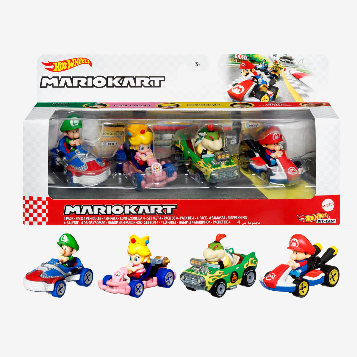 Hot Wheels Mario Kart 4-Pack with 1 Exclusive Kart
