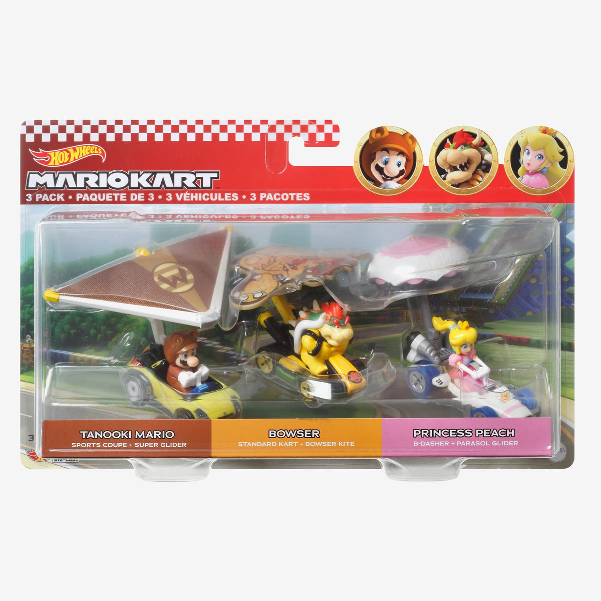 Hot Wheels Mario Kart Vehicle + Glider, Set of 3